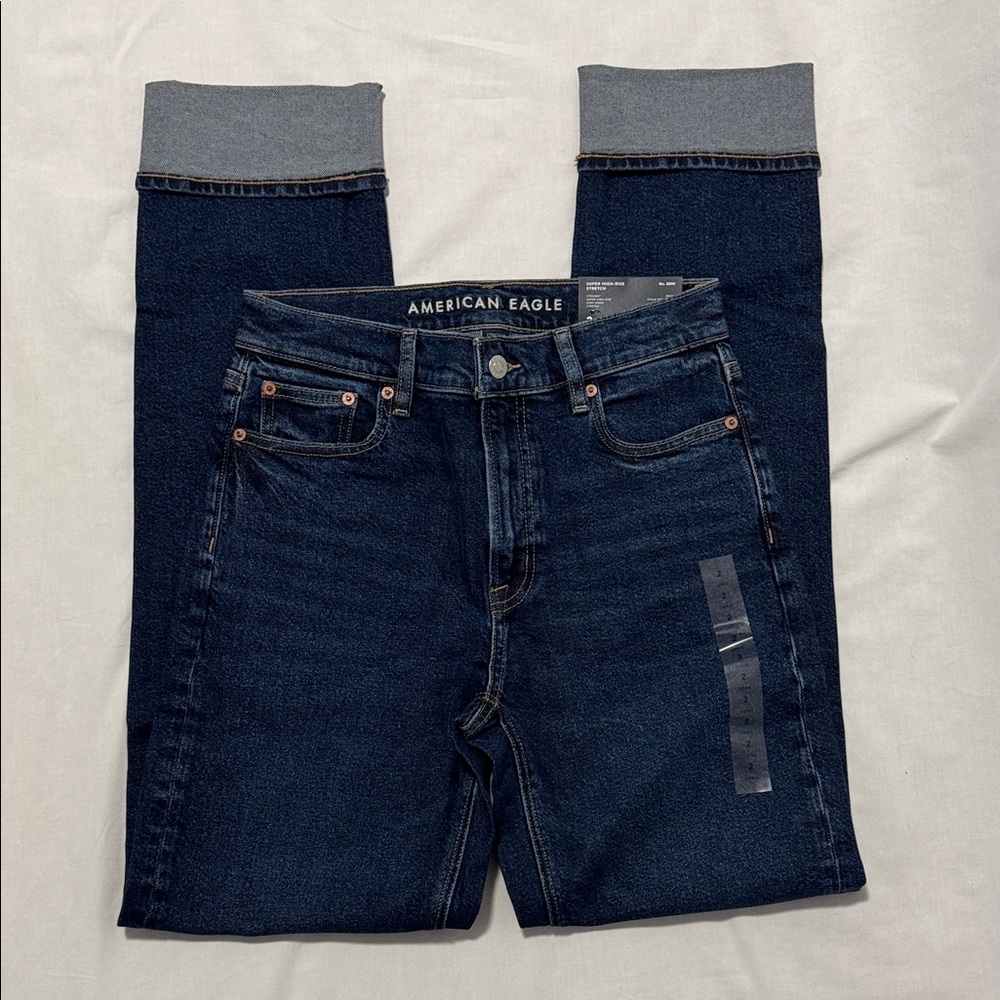 NWT American Eagle Outfitters dark rinse high-rise Straight Jeans, size 2 Long